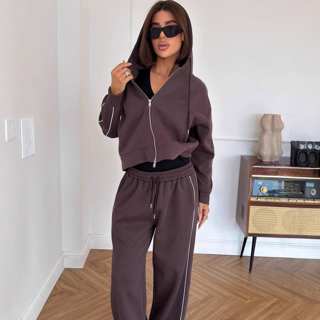 Damen sportliches Freizeit-Set aus trendigem Hoodie und weitem Stoffhose R&B