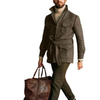 Herren multifunktionale Wool-Jacke mit Gürtel und Taschen