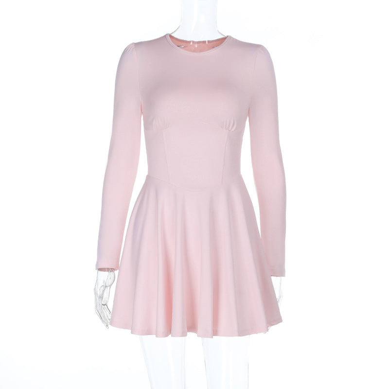 Damen elegantes A-Linien-Kleid mit langen Ärmeln und taillierter Silhouette R&B