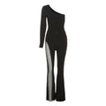 Damen edler Sport-Jumpsuit mit asymmetrischem Schnitt und Mesh-Einsätzen R&B