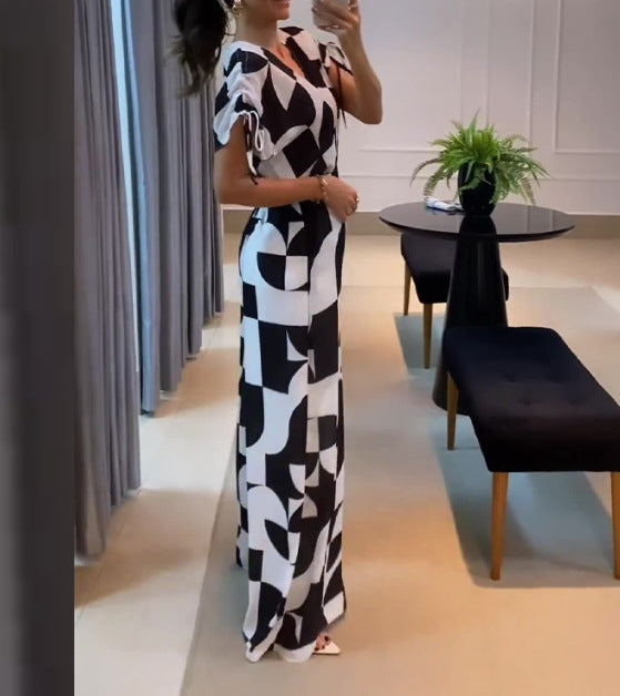 Damen Langes Maxikleid mit grafischem Muster und Raffung R&B