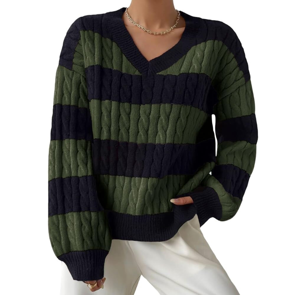 Damen V-Ausschnitt Strickpullover mit Rippstruktur und langen Ärmeln R&B