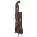 Damen Maxikleid mit trendigem Leopardenmuster und schickem Schal R&B