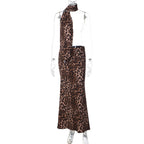 Damen Maxikleid mit trendigem Leopardenmuster und schickem Schal R&B