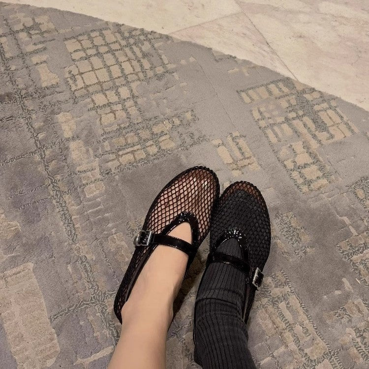 Damen elegante Mary Jane Schuhe mit funkelnder Mesh-Oberfläche R&B
