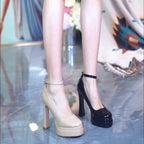 Damen High Heel Plateau-Pumps mit verstellbarem Knöchelriemen R&B