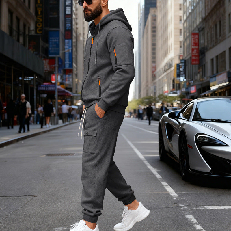 Herren stylisches Zweiteiliges Jogginganzug mit Kapuze und praktischen Taschen R&B