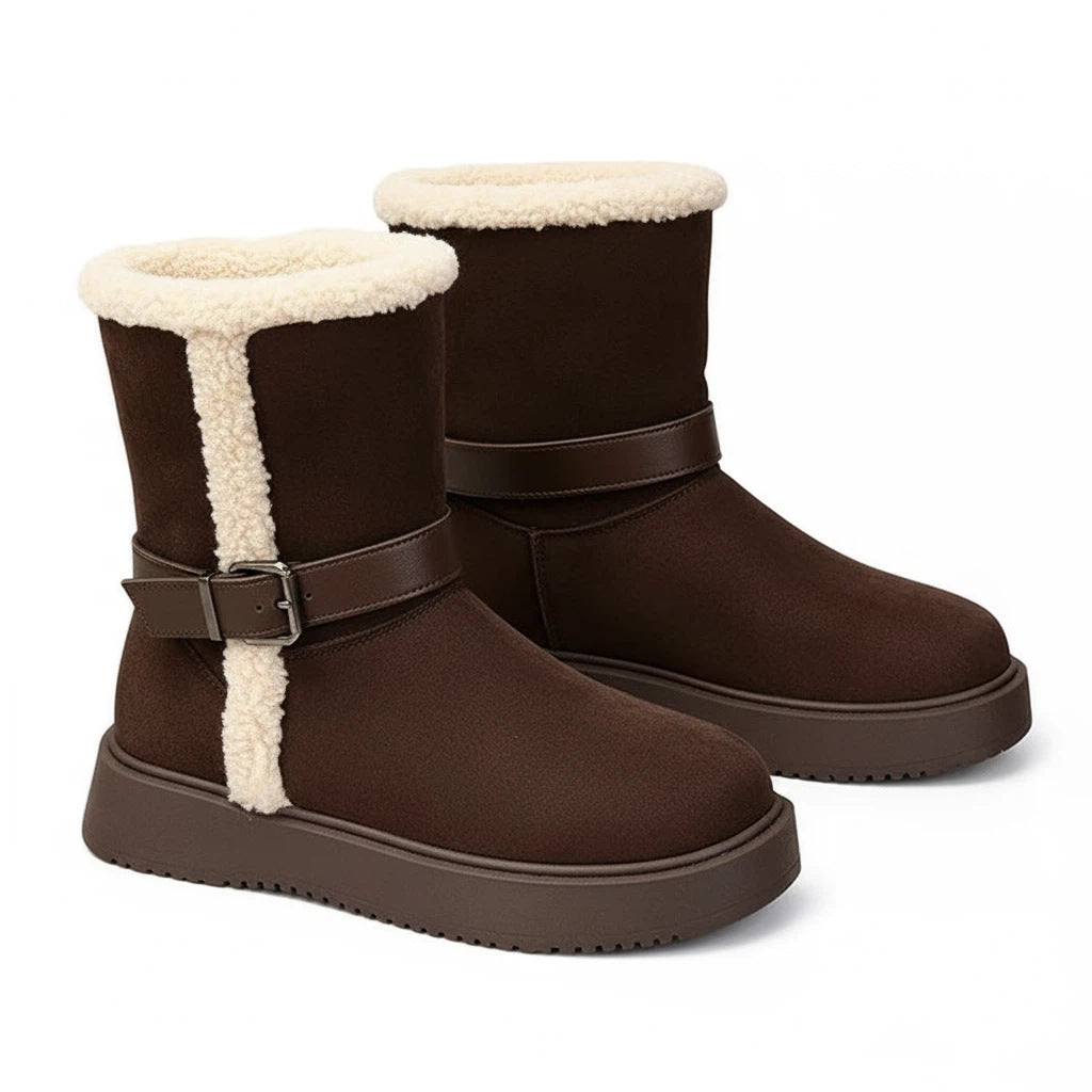 Damen Modische und warme Stiefel mit kuscheligem Innenfutter und praktischer Schnalle R&B