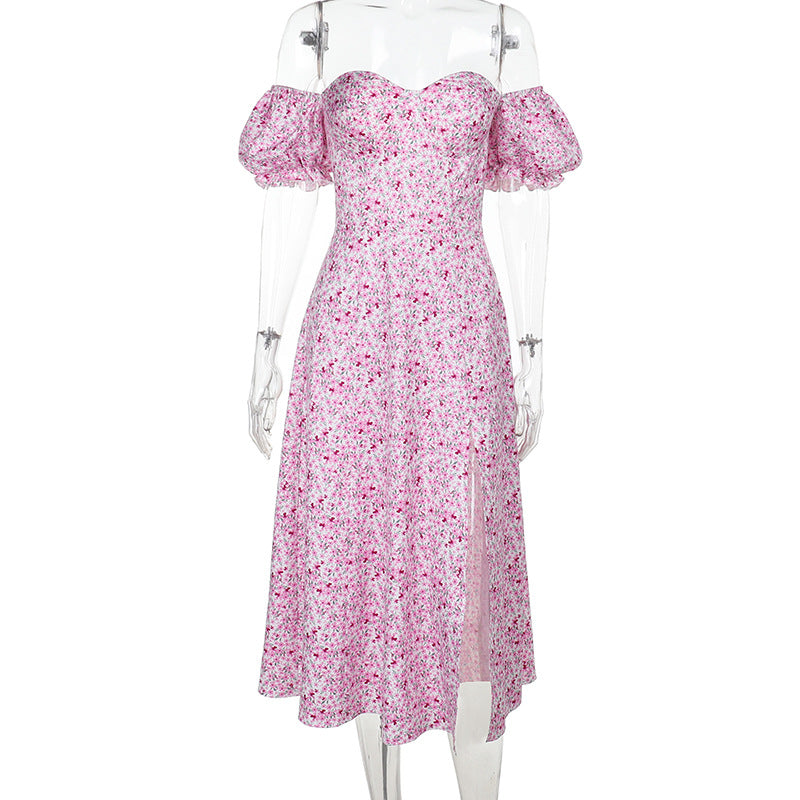 Damen Off-Shoulder Maxikleid mit voluminösen Puffärmeln R&B