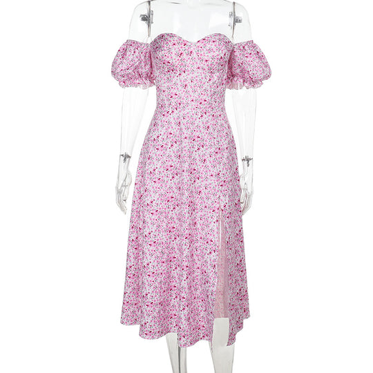 Damen Off-Shoulder Maxikleid mit voluminösen Puffärmeln R&B