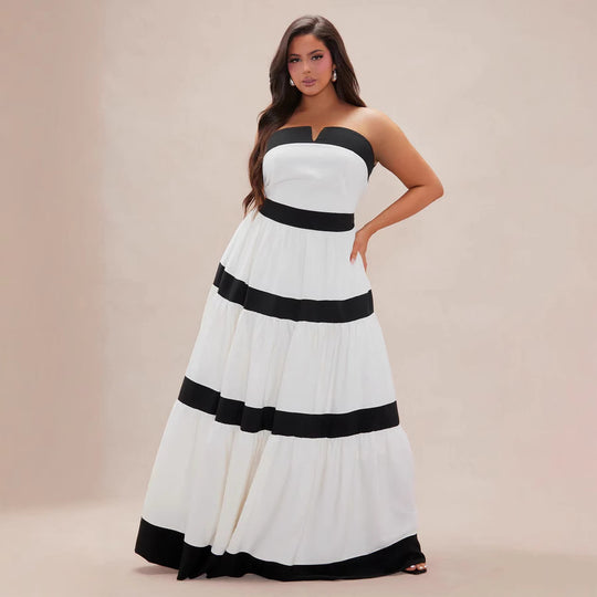 Damen Maxikleid mit schulterfreiem Design und weitem Rock R&B