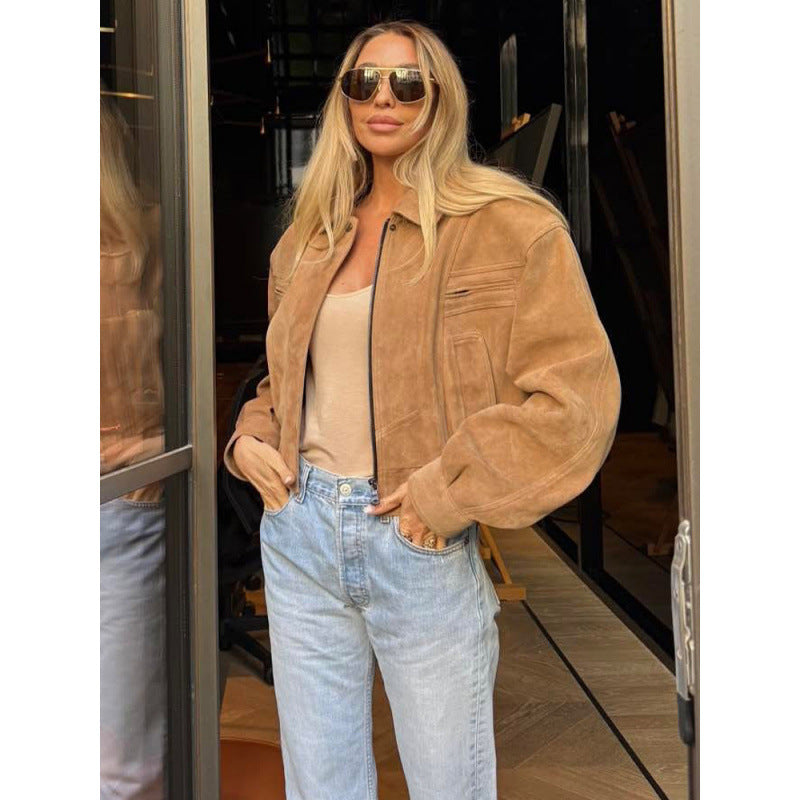 Damen Kunstleder-Windjacke mit tailliertem Schnitt und innovativen Details R&B