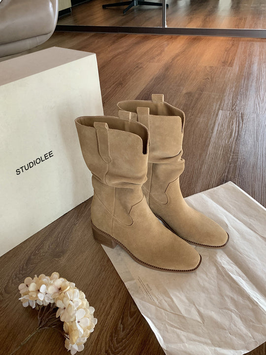 Damen Stiefeletten im modischen Western-Stil mit elegantem Falten-Design R&B