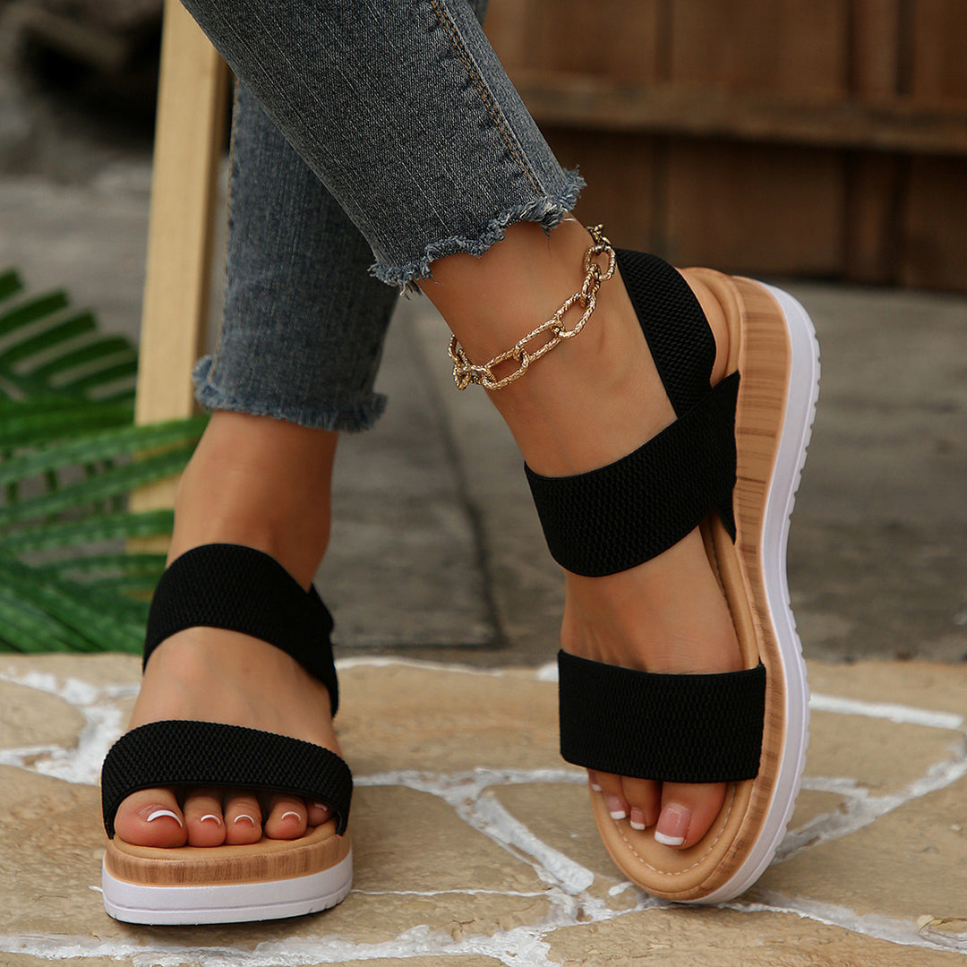 Damen modische Wedge-Sandalen mit elastischen Riemen und komfortabler Sohle R&B