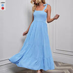 Damen Maxikleid im festlichen Boho-Stil mit schmalen Trägern und elastischem Oberteil R&B