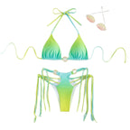 Damen Triangel-Bikini mit modischen Schnüroptik und schimmernden Ringdetails R&B