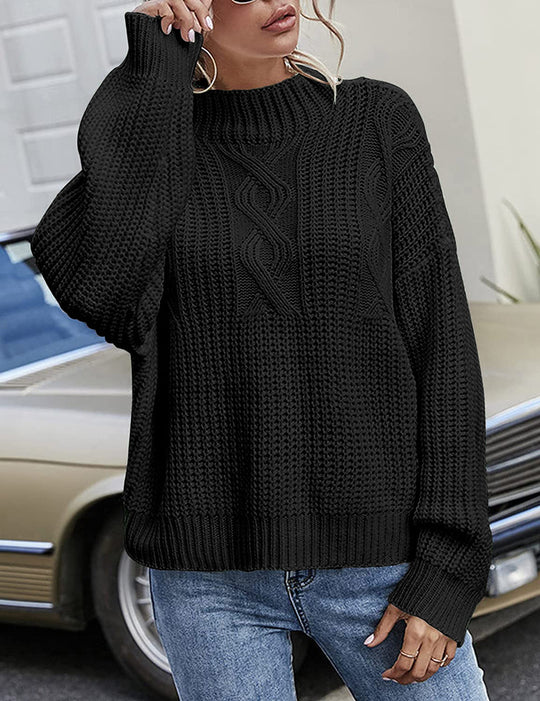 Damen lässiger Strickpullover mit tiefem Rundhalsausschnitt und lockerer Passform R&B