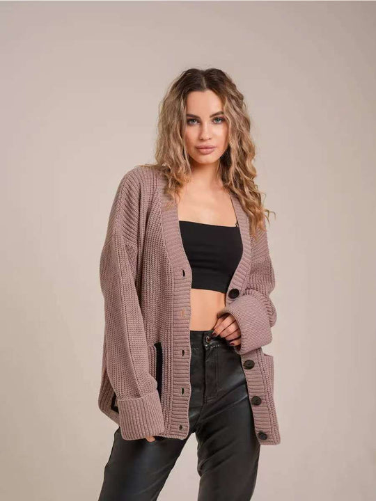 Damen Grober Strickcardigan mit modernen Knopfdetails und lässigem Schnitt R&B