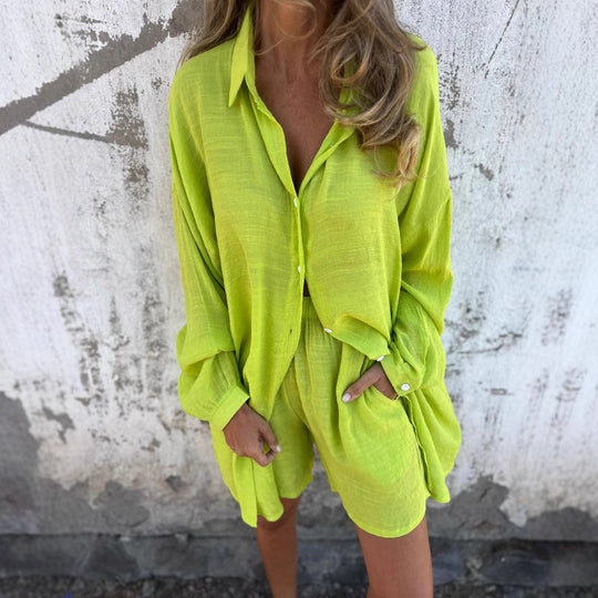 Damen Langärmlige Hemdbluse im Oversize-Stil mit Knopfleiste R&B