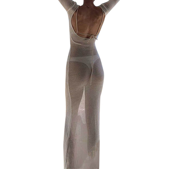 Damen Strick-Maxikleid mit langen Ärmeln und figurbetonendem Schnitt R&B