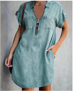 Damen Freizeit Denim-Kleid mit praktischen Taschen und Reißverschluss R&B