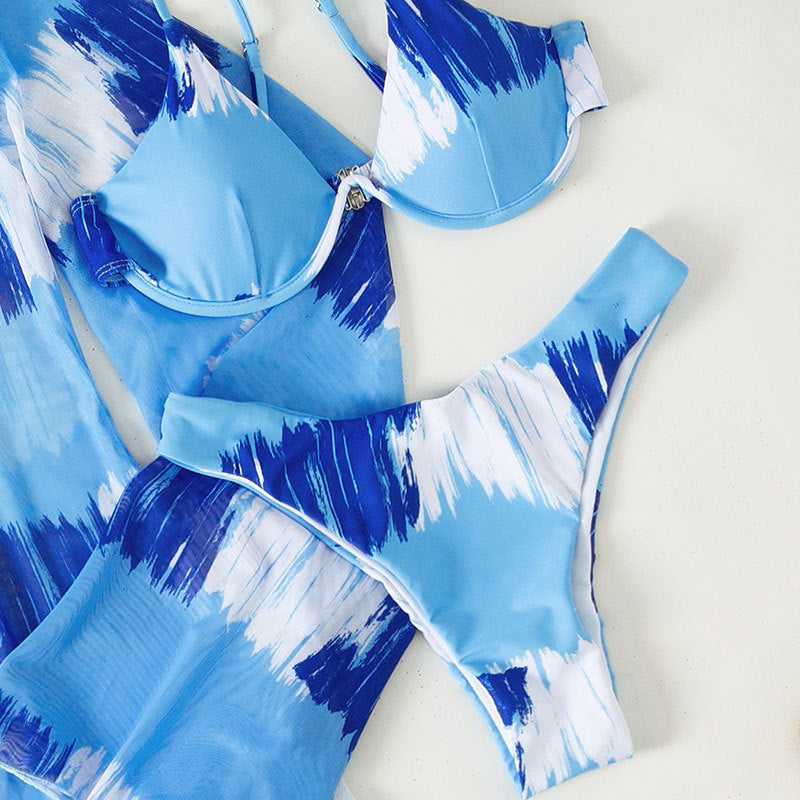 Damen Bikini-Set mit elegantem Cover-Up und verführerischem V-Ausschnitt R&B