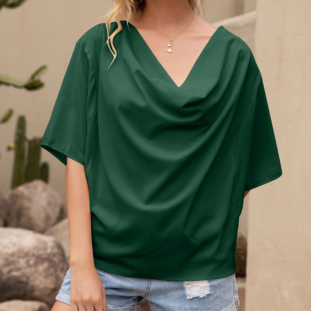 Damen Dekoratives V-Ausschnitt Bluse mit asymmetrischem Saum R&B