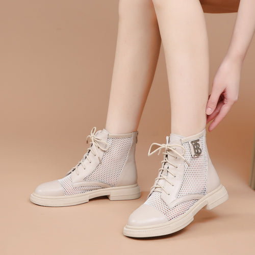 Damen Luftige Schnürstiefeletten aus Mesh und Leder R&B