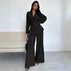 Damen Eleganter Oversized Jumpsuit mit Taillengürtel und breitem Bein R&B