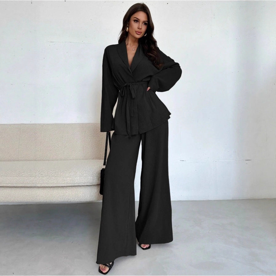 Damen Eleganter Oversized Jumpsuit mit Taillengürtel und breitem Bein R&B