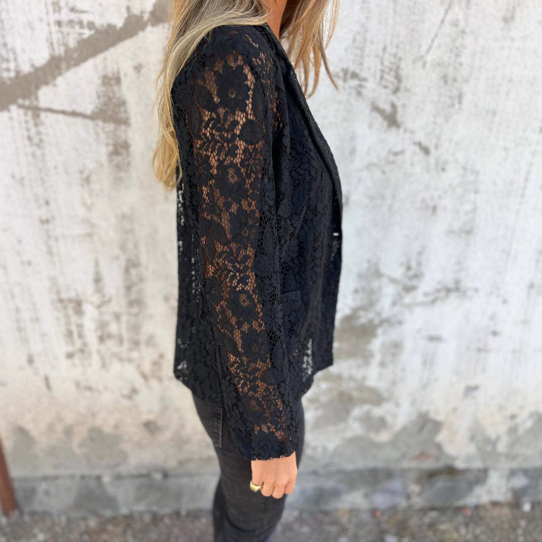 Damen Spitzenblazer mit eleganter Passform und zartem Durchbruchdesign