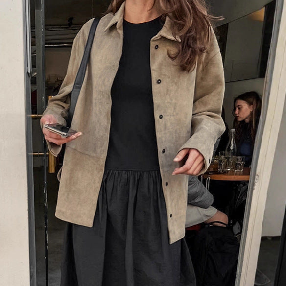 Damen Suede Jacke mit Taillengürtel und feinen Knopfdetails R&B