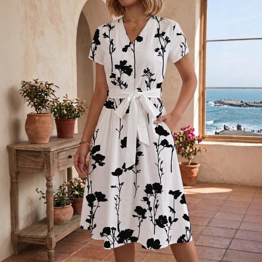 Damen Blühendes Midikleid mit taillierbarem Gürtel und kunstvollem Print R&B