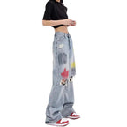 Damen Weite Destroyed Jeans mit bunter Akzentuierung und modischen Rissen R&B