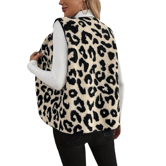 Damen Fellweste mit Leopardenmuster und Knopfverschluss R&B