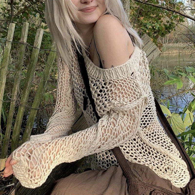 Damen Strickoberteil mit einzigartigem Netzdesign und weitem Schnitt R&B