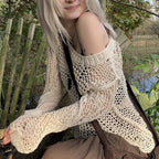 Damen Strickoberteil mit einzigartigem Netzdesign und weitem Schnitt R&B