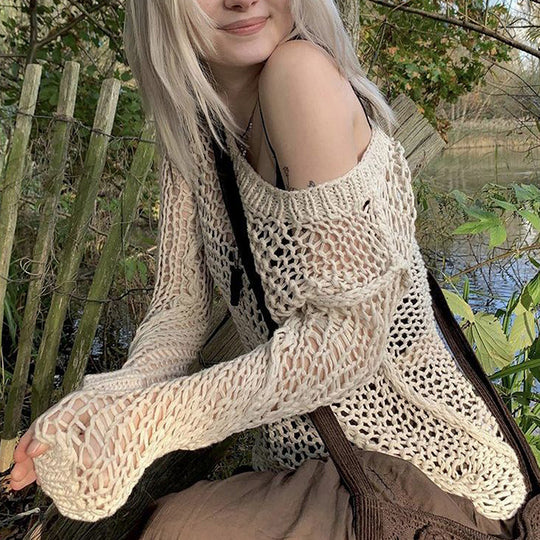 Damen Strickoberteil mit einzigartigem Netzdesign und weitem Schnitt R&B