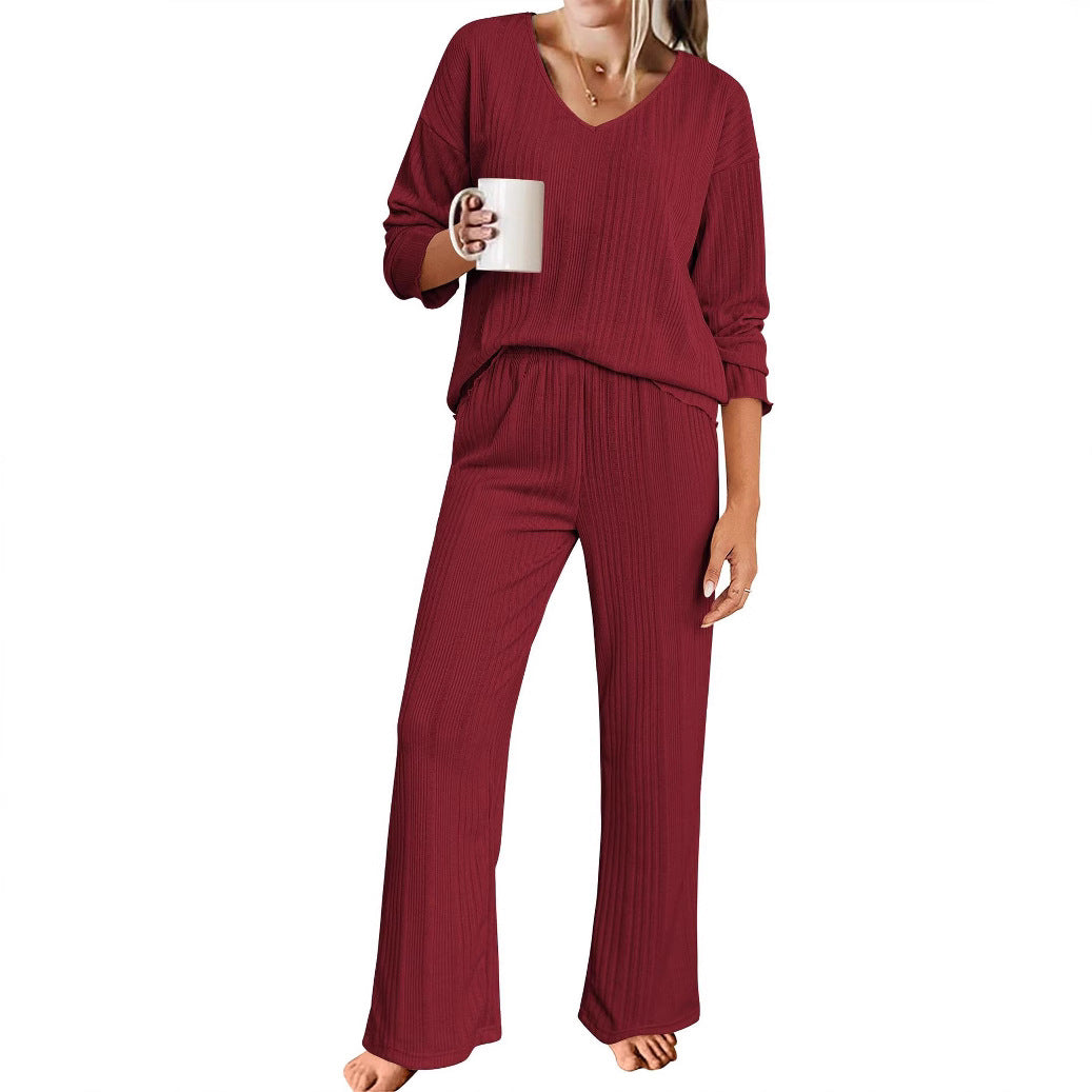 Damen Komfortable Pyjamajacke mit elegantem V-Ausschnitt und weitem Schnitt R&B