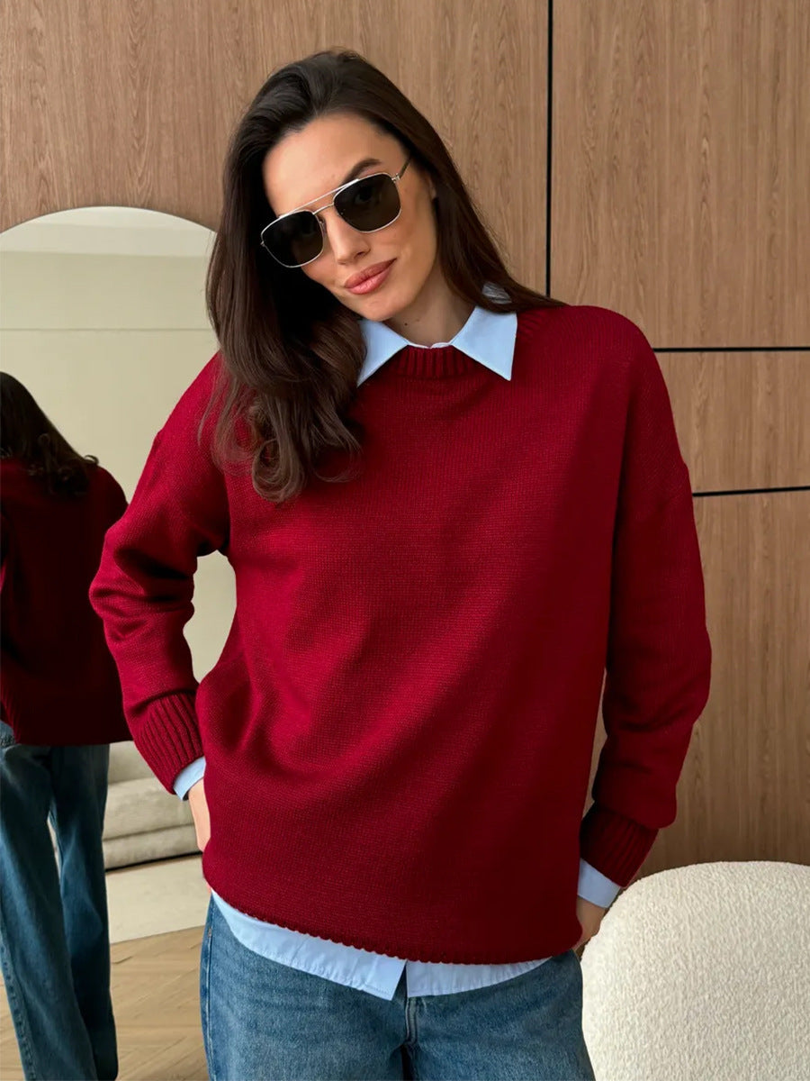 Damen Großer Strickpullover mit überschnittenen Schultern und Rippenbündchen R&B