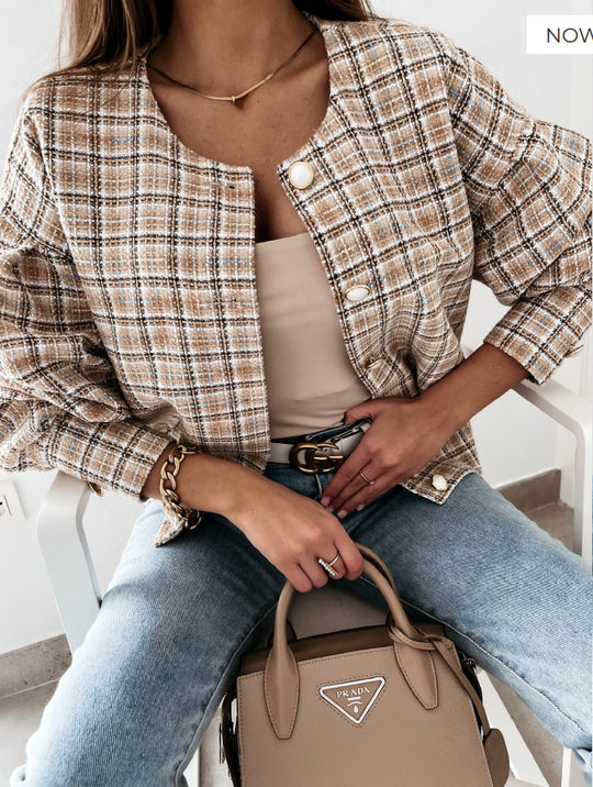 Damen Karierte Bouclé-Jacke R&B