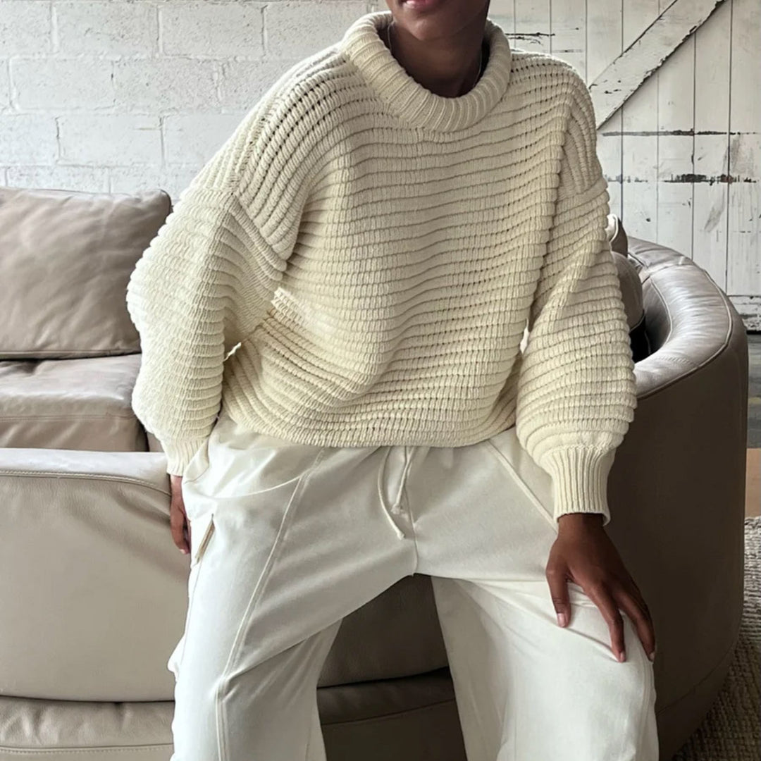 Damen lässiger Strickpullover mit Rollkragen und Rippstruktur R&B