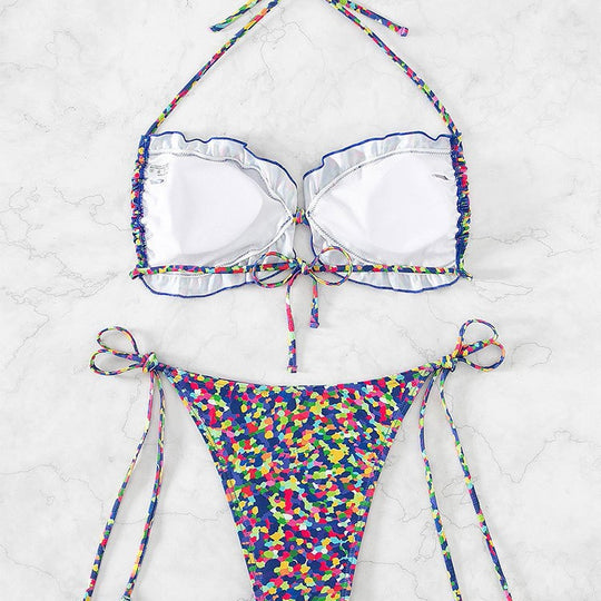 Damen Triangel-Bikini-Set mit floralem Muster und verstellbaren Trägern R&B
