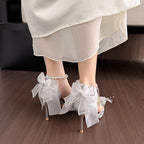 Damen Elegante High Heels mit zierendem Perlverschluss und Schleifen-Applikation R&B