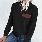 Damen Stehkragen Sweatshirt mit Knopfdetails und Brusttasche R&B