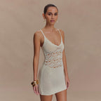 Damen gehäkeltes Mini-Strandkleid mit verführerischem V-Ausschnitt R&B