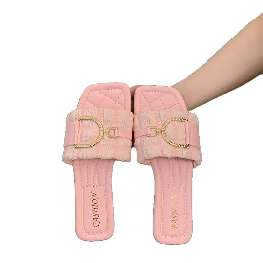Damen bequeme Pantoletten mit schickem Riemen und Glitzerverschluss R&B