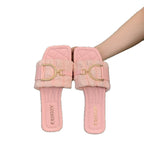 Damen bequeme Pantoletten mit schickem Riemen und Glitzerverschluss R&B
