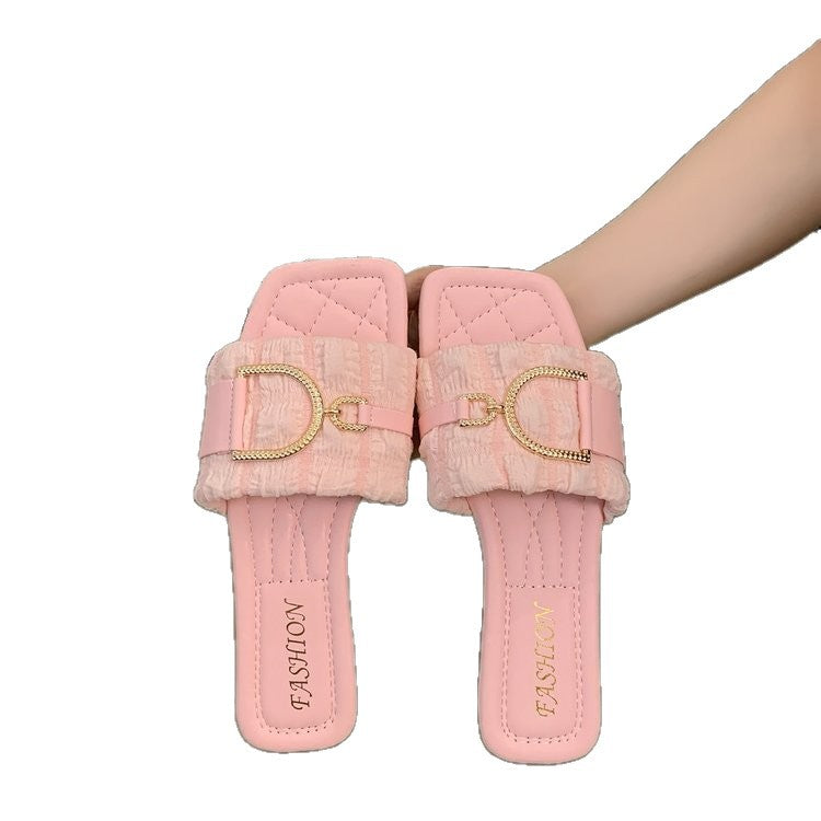 Damen bequeme Pantoletten mit schickem Riemen und Glitzerverschluss R&B