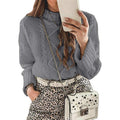 Damen modischer Strickpullover mit eleganten Zopfmustern und leichtem Rollkragen R&B